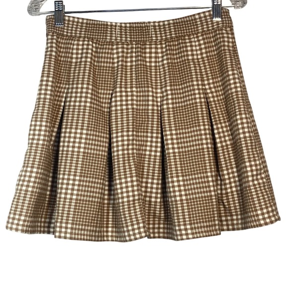 Hollister Mini Pleated Tennis Skirt Women's Sz M Brown Plaid Elastic Waist - Picture 2 of 8